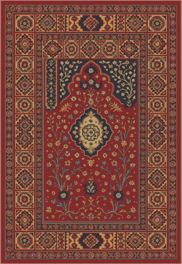 Halk sanatı, yüksek çözünürlüklü modern desenli İran Vektör Halısı 'ndan esinlenerek beyaz tuval üzerinde trend renkleri ile izole edilmiştir.