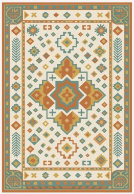 Halk sanatı, yüksek çözünürlüklü modern desenli İran Vektör Halısı 'ndan esinlenerek beyaz tuval üzerinde trend renkleri ile izole edilmiştir.