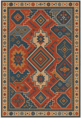 Halk sanatı, yüksek çözünürlüklü modern desenli İran Vektör Halısı 'ndan esinlenerek beyaz tuval üzerinde trend renkleri ile izole edilmiştir.