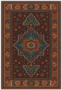 Halk sanatı, yüksek çözünürlüklü modern desenli İran Vektör Halısı 'ndan esinlenerek beyaz tuval üzerinde trend renkleri ile izole edilmiştir.