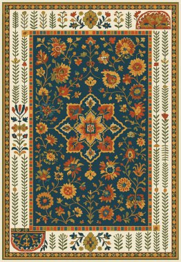 Halk sanatı, yüksek çözünürlüklü modern desenli İran Vektör Halısı 'ndan esinlenerek beyaz tuval üzerinde trend renkleri ile izole edilmiştir.