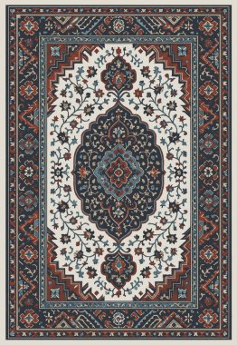 Halk sanatı, yüksek çözünürlüklü modern desenli İran Vektör Halısı 'ndan esinlenerek beyaz tuval üzerinde trend renkleri ile izole edilmiştir.