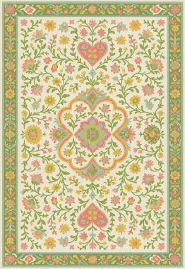 Halk sanatı, yüksek çözünürlüklü modern desenli İran Vektör Halısı 'ndan esinlenerek beyaz tuval üzerinde trend renkleri ile izole edilmiştir.