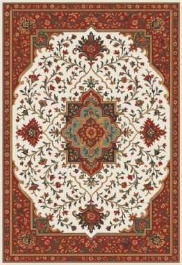 Halk sanatı, yüksek çözünürlüklü modern desenli İran Vektör Halısı 'ndan esinlenerek beyaz tuval üzerinde trend renkleri ile izole edilmiştir.