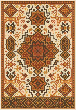 Halk sanatı, yüksek çözünürlüklü modern desenli İran Vektör Halısı 'ndan esinlenerek beyaz tuval üzerinde trend renkleri ile izole edilmiştir.