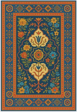 Halk sanatı, yüksek çözünürlüklü modern desenli İran Vektör Halısı 'ndan esinlenerek beyaz tuval üzerinde trend renkleri ile izole edilmiştir.