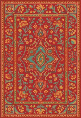 Halk sanatı, yüksek çözünürlüklü modern desenli İran Vektör Halısı 'ndan esinlenerek beyaz tuval üzerinde trend renkleri ile izole edilmiştir.