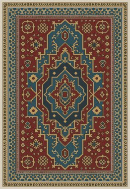 Halk sanatı, yüksek çözünürlüklü modern desenli İran Vektör Halısı 'ndan esinlenerek beyaz tuval üzerinde trend renkleri ile izole edilmiştir.