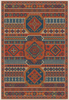 Halk sanatı, yüksek çözünürlüklü modern desenli İran Vektör Halısı 'ndan esinlenerek beyaz tuval üzerinde trend renkleri ile izole edilmiştir.