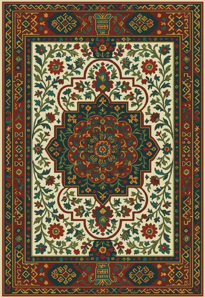 Halk sanatı, yüksek çözünürlüklü modern desenli İran Vektör Halısı 'ndan esinlenerek beyaz tuval üzerinde trend renkleri ile izole edilmiştir.