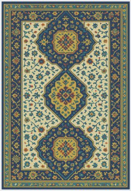 Halk sanatı, yüksek çözünürlüklü modern desenli İran Vektör Halısı 'ndan esinlenerek beyaz tuval üzerinde trend renkleri ile izole edilmiştir.