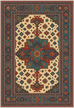 Halk sanatı, yüksek çözünürlüklü modern desenli İran Vektör Halısı 'ndan esinlenerek beyaz tuval üzerinde trend renkleri ile izole edilmiştir.