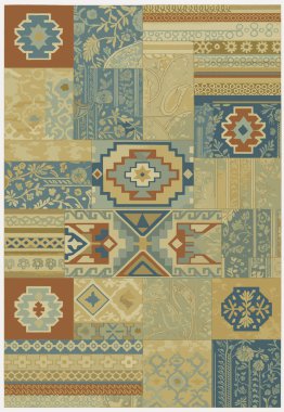 Halk sanatı, yüksek çözünürlüklü modern desenli İran Vektör Halısı 'ndan esinlenerek beyaz tuval üzerinde trend renkleri ile izole edilmiştir.