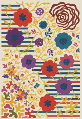 Halk sanatı, yüksek çözünürlüklü modern desenli İran Vektör Halısı 'ndan esinlenerek beyaz tuval üzerinde trend renkleri ile izole edilmiştir.