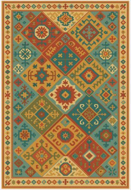 Halk sanatı, yüksek çözünürlüklü modern desenli İran Vektör Halısı 'ndan esinlenerek beyaz tuval üzerinde trend renkleri ile izole edilmiştir.