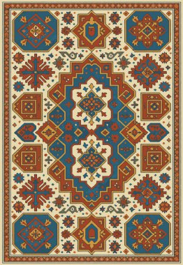 Halk sanatı, yüksek çözünürlüklü modern desenli İran Vektör Halısı 'ndan esinlenerek beyaz tuval üzerinde trend renkleri ile izole edilmiştir.