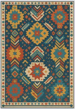 Halk sanatı, yüksek çözünürlüklü modern desenli İran Vektör Halısı 'ndan esinlenerek beyaz tuval üzerinde trend renkleri ile izole edilmiştir.