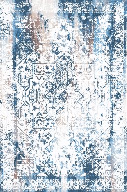 Orijinal Pers folk tarzı halı tasarımı ve grunge desenli illüstrasyon 