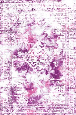 Orijinal Pers folk tarzı halı tasarımı ve grunge desenli illüstrasyon 