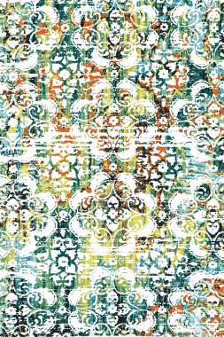 Orijinal Pers folk tarzı halı tasarımı ve grunge desenli illüstrasyon 