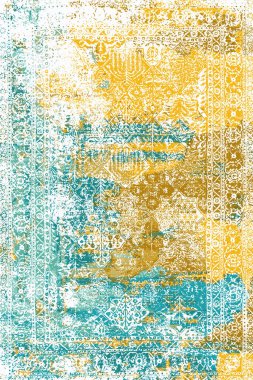 Orijinal Pers folk tarzı halı tasarımı ve grunge desenli illüstrasyon 