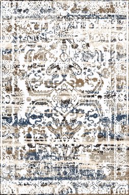 Orijinal Pers folk tarzı halı tasarımı ve grunge desenli illüstrasyon 