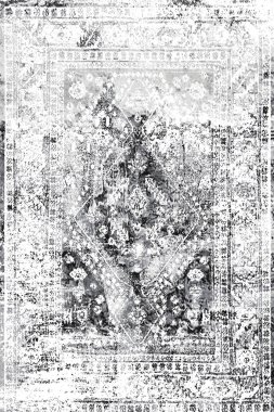 Orijinal Pers folk tarzı halı tasarımı ve grunge desenli illüstrasyon 