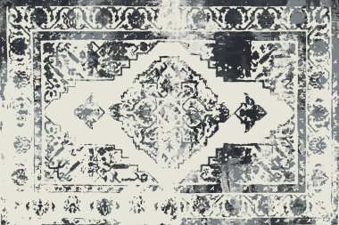 Orijinal paslanmış halı tasarımı ve grunge desenli illüstrasyon 