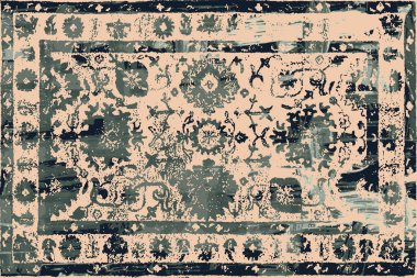 Orijinal paslanmış halı tasarımı ve grunge desenli illüstrasyon 