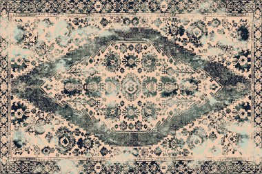 Orijinal paslanmış halı tasarımı ve grunge desenli illüstrasyon 