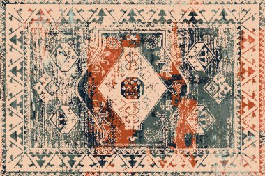 Orijinal paslanmış halı tasarımı ve grunge desenli illüstrasyon 