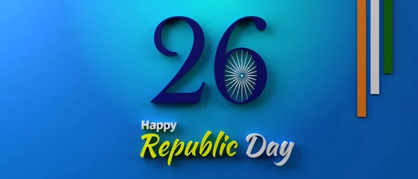 3Dイラストで空の青グラデーションインド共和国の日の背景デザイン インド共和国の日祭りの挨拶3Dレンダリングのためのコンセプトアート お祝いの背景のための26共和国の日のバナーデザイン — ストック写真