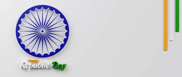 インド共和国のためのコンセプトアート挨拶3Dレンダリング 3Dイラストでのアショカチャクラ 白インド共和国の日の背景デザインとお祝いのための26共和国の日のバナーデザイン — ストック写真