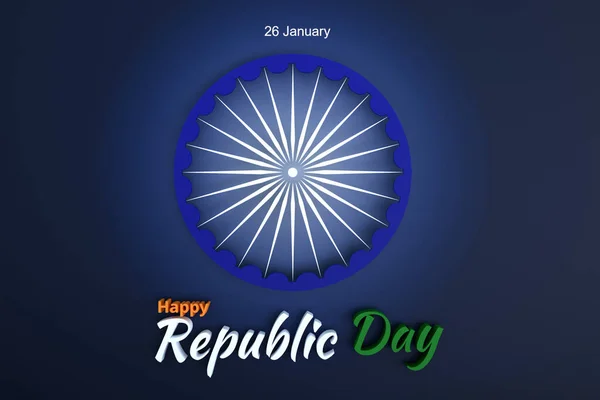 26th republic day banner design with asoka wheel in 3d backdrop, India republic day dark blue background design in 3d illustration, concept art for Indian republic day festival 3d rendering