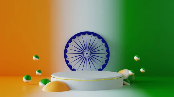 インド共和国の日の製品販売やソーシャルメディアでのプレゼンテーションのための3Dイラスト表彰台 独立記念日のお祝いの販売のためのプラットフォーム広告の背景デザイン3Dレンダリングの背景 — ストック写真