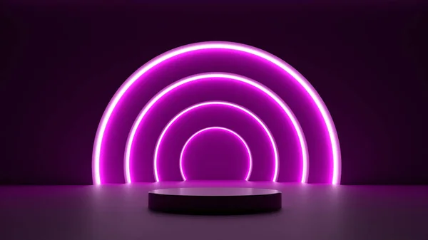 purple neon product podium 3d render, abstract concept for product showcase, empty stage for product presentation