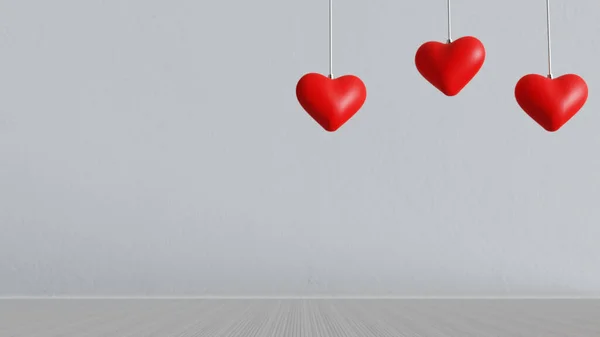 Leerer Weißer Hintergrund Mit Drei Roten Herzen Rendering Konzeptdesign Hintergrund — Stockfoto