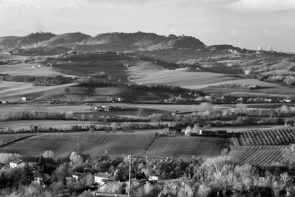 Panorama Inverno Área Montanhosa Monferrato Tomada Partir Ponto Vista Aldeia — Fotografia de Stock
