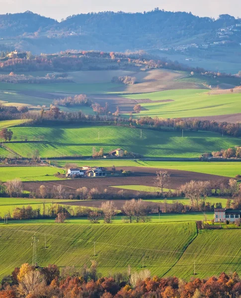 Winterpanorama Der Hügellandschaft Des Monferrato Aufgenommen Vom Aussichtspunkt Des Dorfes — Stockfoto