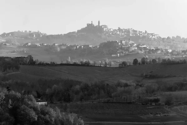 Panorama Invernale Della Zona Collinare Del Monferrato Dal Punto Vista — Foto Stock