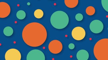 Animasyon Muti Renkli Polka Noktaları Arka planda Yüzüyor. Rastgele Hareketli Renkli Çember Şekli, Uçan Polka Noktaları Kusursuz Döngü Döngüsü Animasyonu