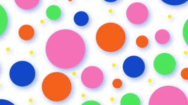 Animasyon Muti Renkli Polka Noktaları Arka planda Yüzüyor. Rastgele Hareketli Renkli Çember Şekli, Uçan Polka Noktaları Kusursuz Döngü Döngüsü Animasyonu