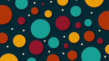 Animasyon Muti Renkli Polka Noktaları Arka planda Yüzüyor. Rastgele Hareketli Renkli Çember Şekli, Uçan Polka Noktaları Kusursuz Döngü Döngüsü Animasyonu