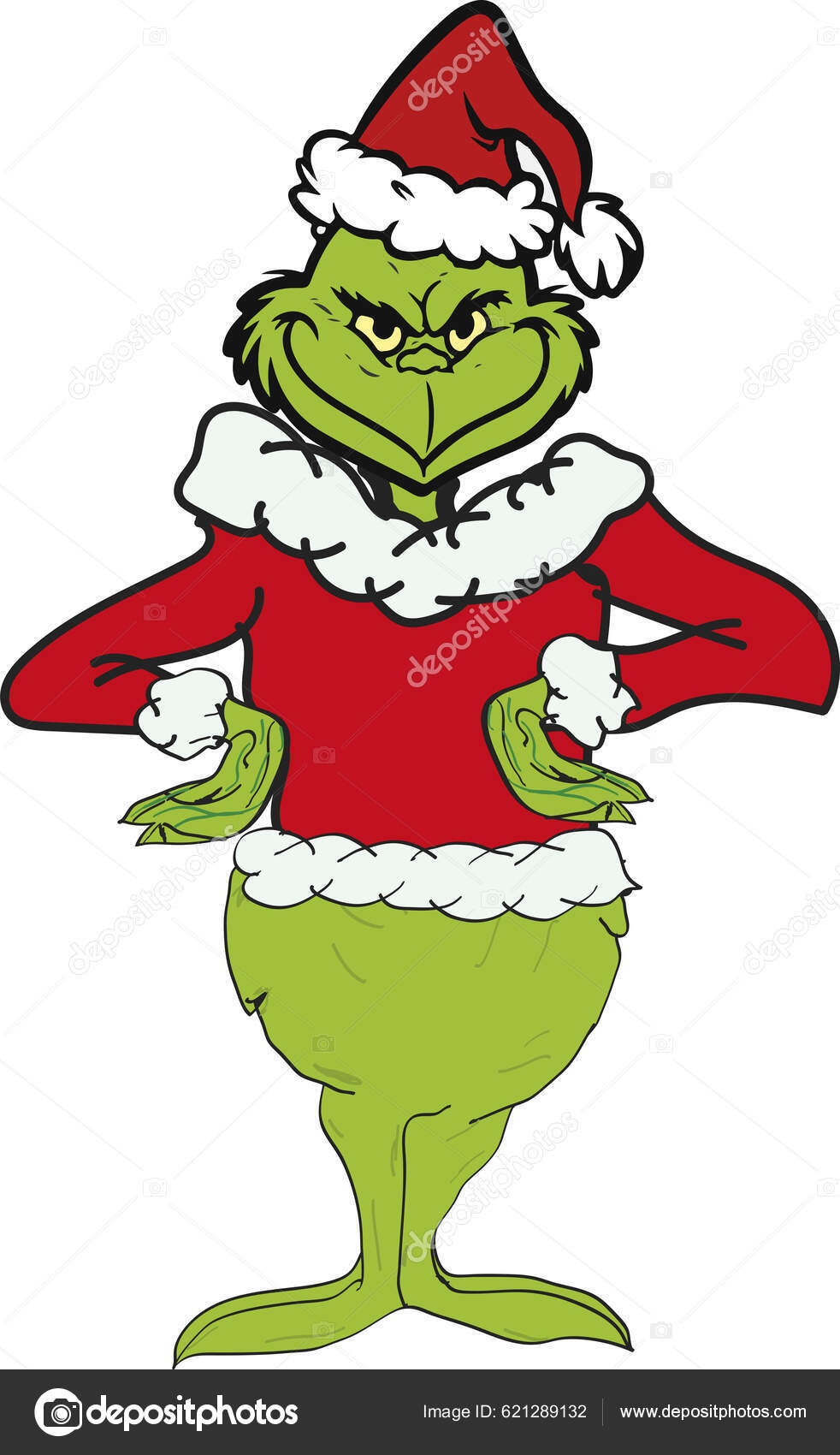 Green grinch santa clothes illustration white background stock vector