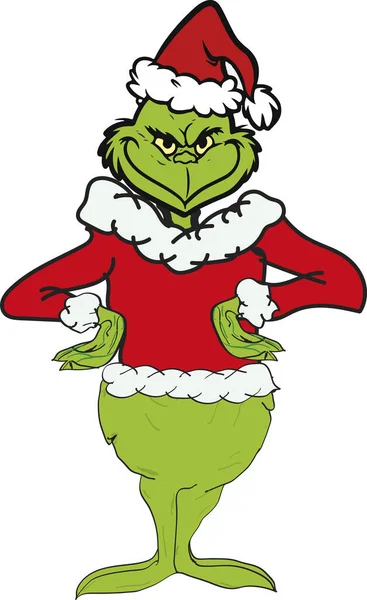 Groene Grinch Santa Clothes Illustratie Witte Achtergrond — Stockvector
