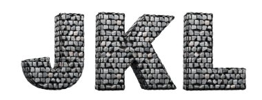J, k, l, Stone Harfleri. 3 boyutlu görüntüleme. Taş zemin alfabesi. Kaydetme yolu.