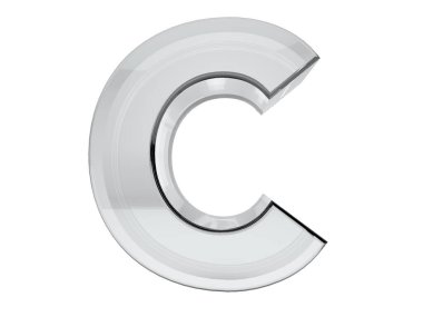 C harfi şeffaf cam 3D görüntüleme. Geçmişi kolay kesim. Kaydedilmiş seçim