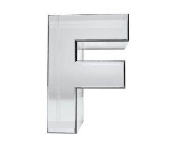 F harfi şeffaf cam 3D görüntüleme. Geçmişi kolay kesim. Kaydedilmiş seçim