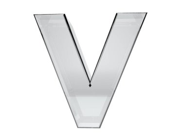 V harfi şeffaf cam 3D görüntüleme. Geçmişi kolay kesim. Kaydedilmiş seçim