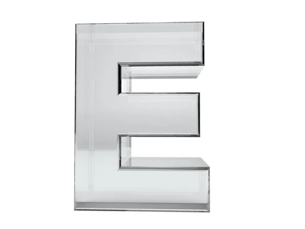 字母E透明玻璃3D渲染 背景很简单节省的选择 — 图库照片